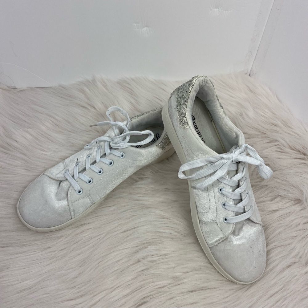 J Republic White Velvet/Glitter Sneakers